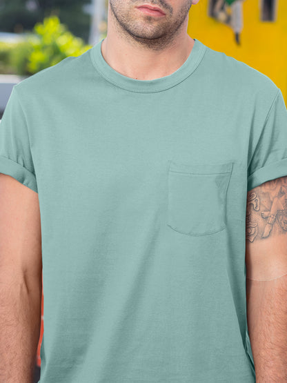Baliza Men's 100% Cotton Round Neck T-shirt- Sage Green