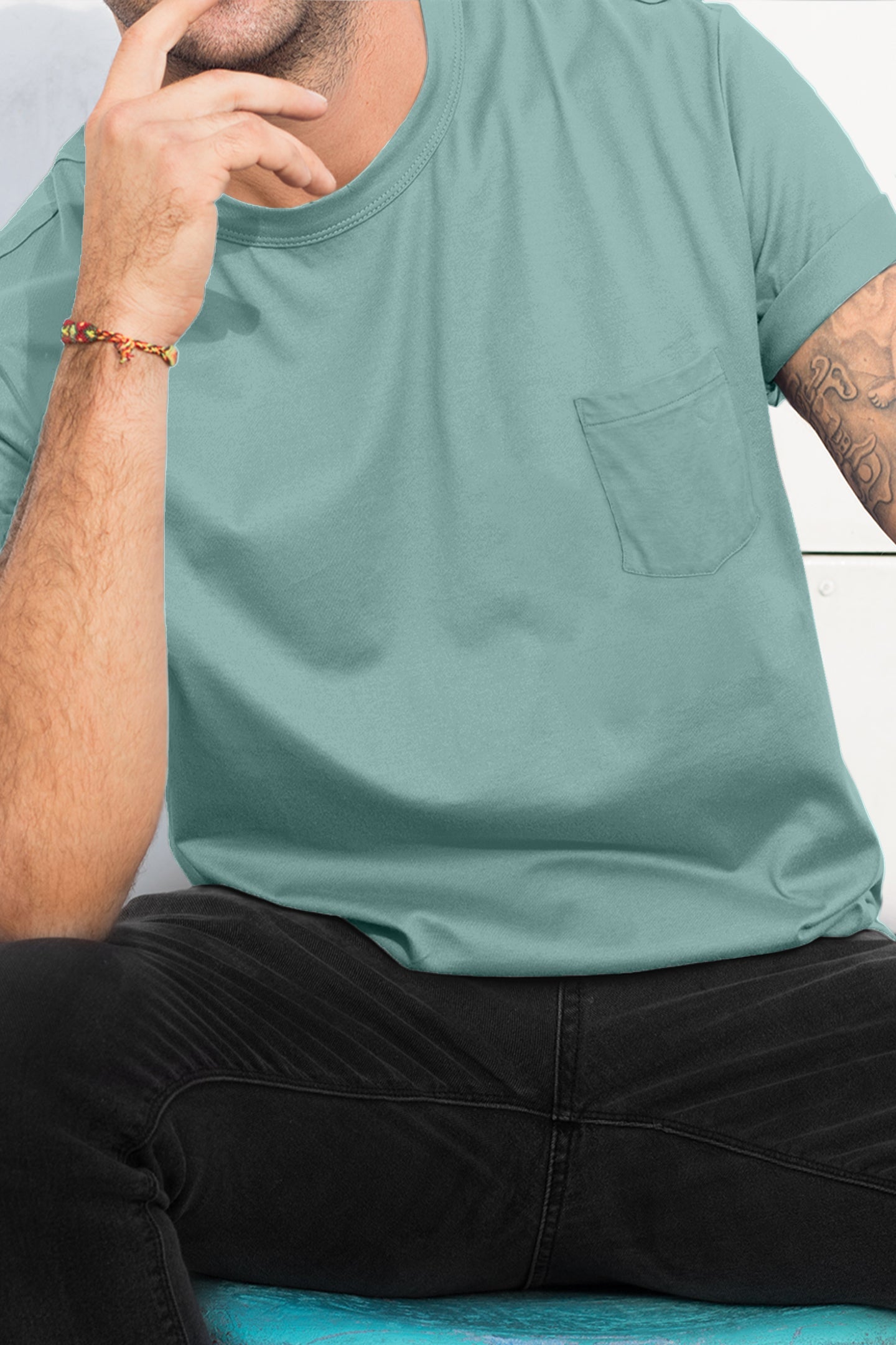 Baliza Men's 100% Cotton Round Neck T-shirt- Sage Green