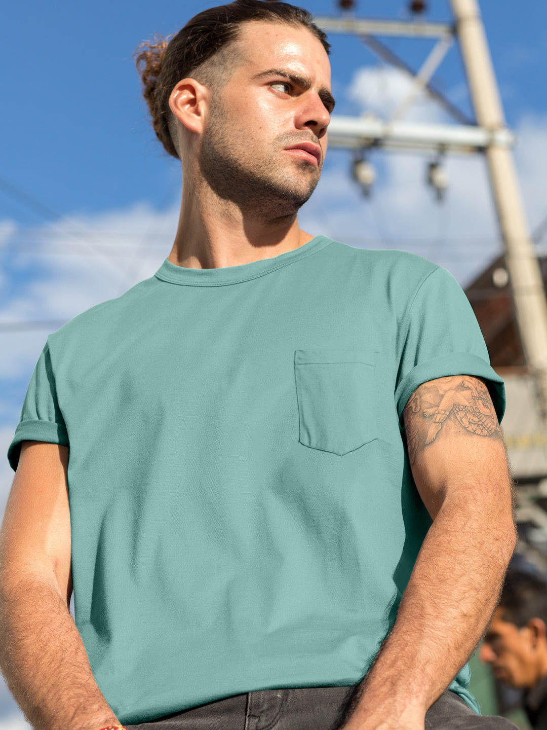 Baliza Men's 100% Cotton Round Neck T-shirt- Sage Green