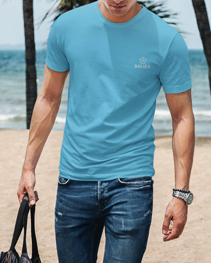 Baliza Men's 100% Cotton Round Neck T-shirt- Sky Blue