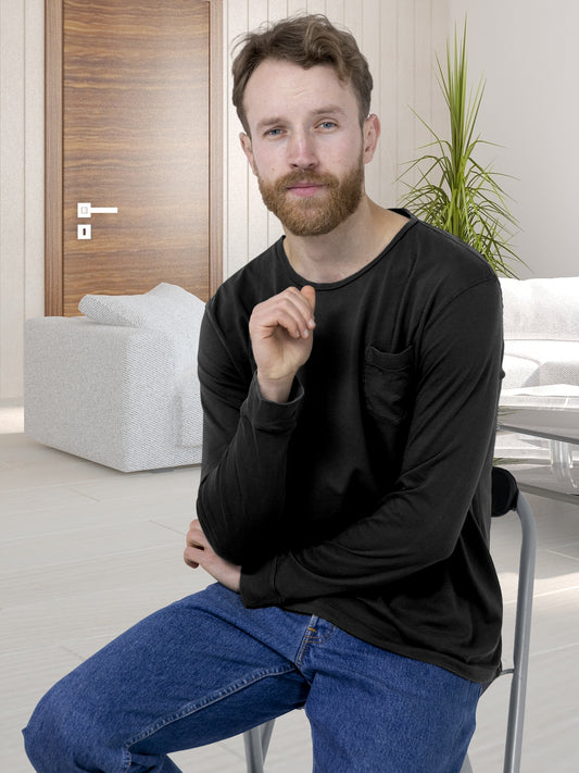 Baliza Men's 100% Cotton Round Neck T-shirt- Black (Full Sleeve)