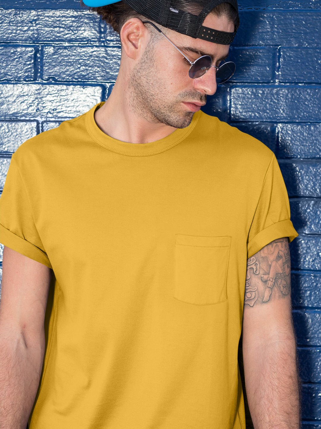 Baliza Men's 100% Cotton Round Neck T-shirt- Mustard Yellow