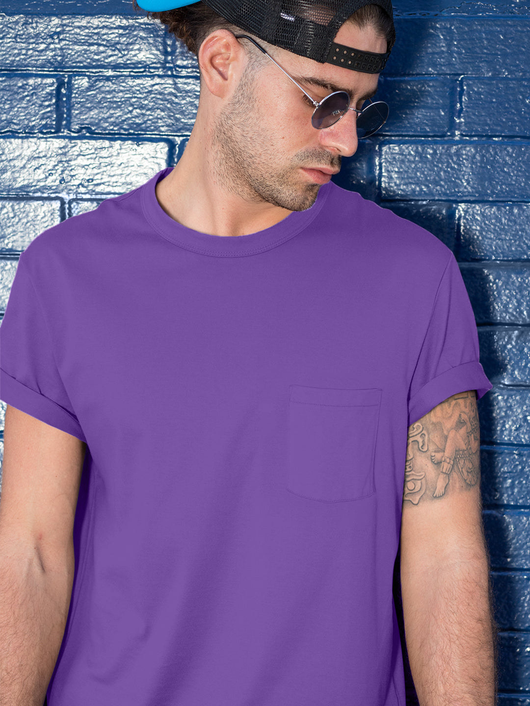 Baliza Men's 100% Cotton Round Neck T-shirt- Purple