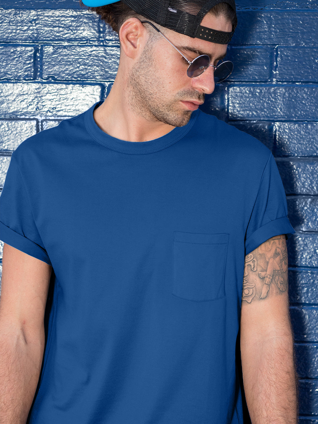 Baliza Men's 100% Cotton Round Neck T-shirt- Navy Blue