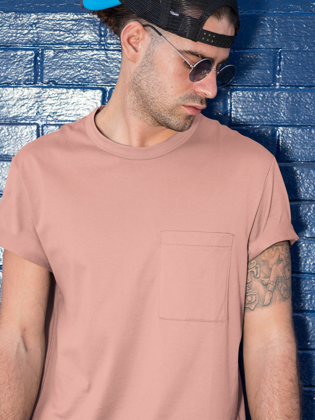 Baliza Men's 100% Cotton Round Neck T-shirt- Salmon Pink