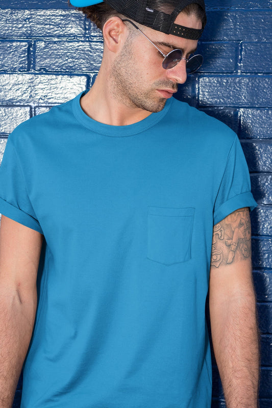 Baliza Men's 100% Cotton Round Neck T-shirt- Aqua Blue