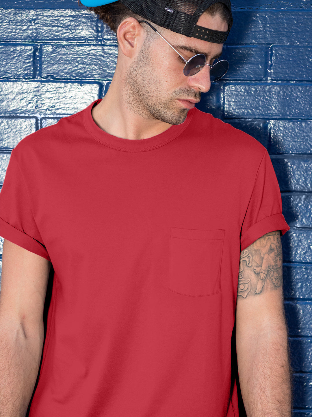 Baliza Men's 100% Cotton Round Neck T-shirt- Red