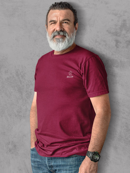 Baliza Men's 100% Cotton Round Neck T-shirt- Wine Red