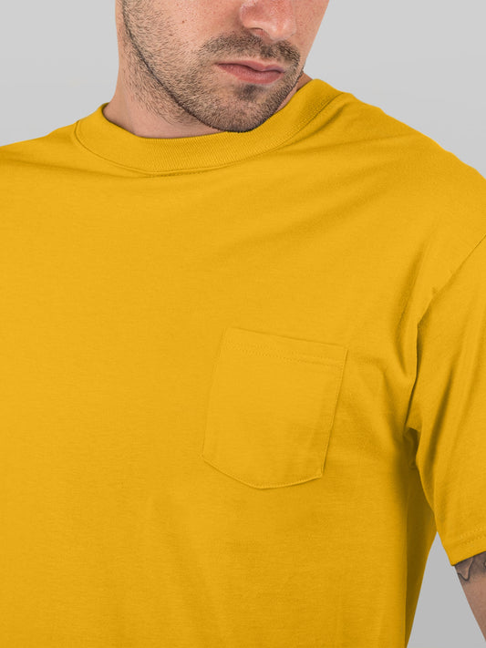 Baliza Men's 100% Cotton Round Neck T-shirt- Mustard Yellow