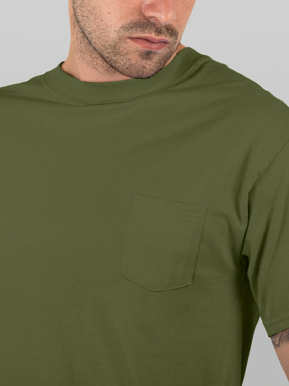 Baliza Men's 100% Cotton Round Neck T-shirt- Olive Green