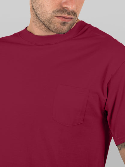 Baliza Men's 100% Cotton Round Neck T-shirt- Wine Red
