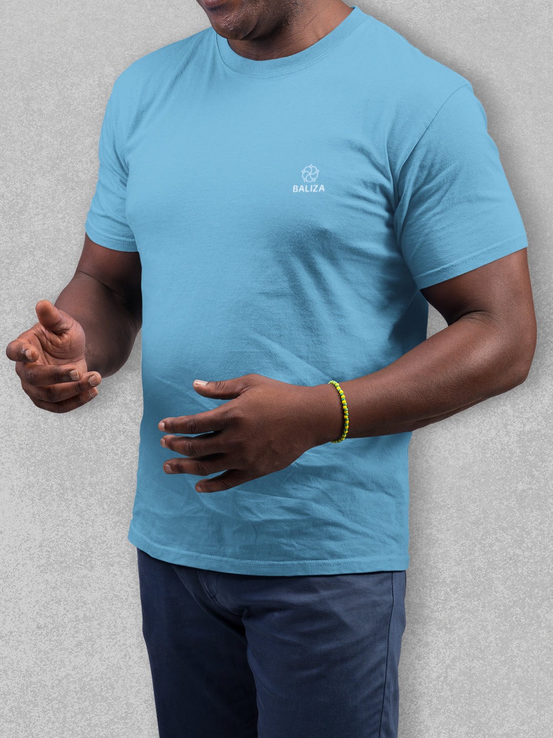 Baliza Men's 100% Cotton Round Neck T-shirt- Sky Blue