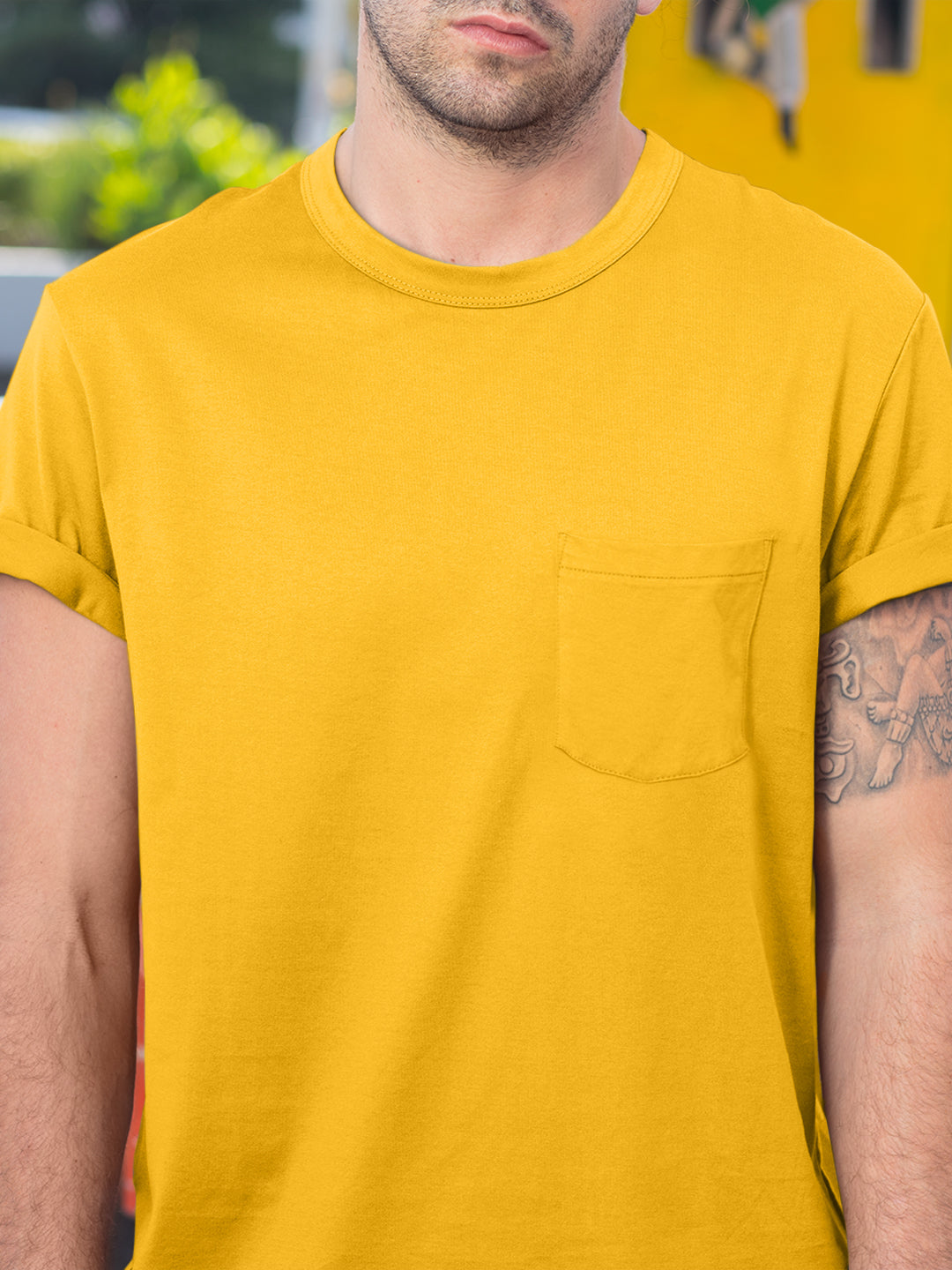 Baliza Men's 100% Cotton Round Neck T-shirt- Yellow