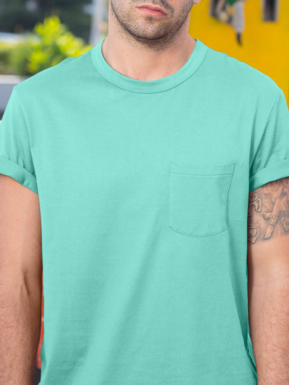 Baliza Men's 100% Cotton Round Neck T-shirt- Sea Green