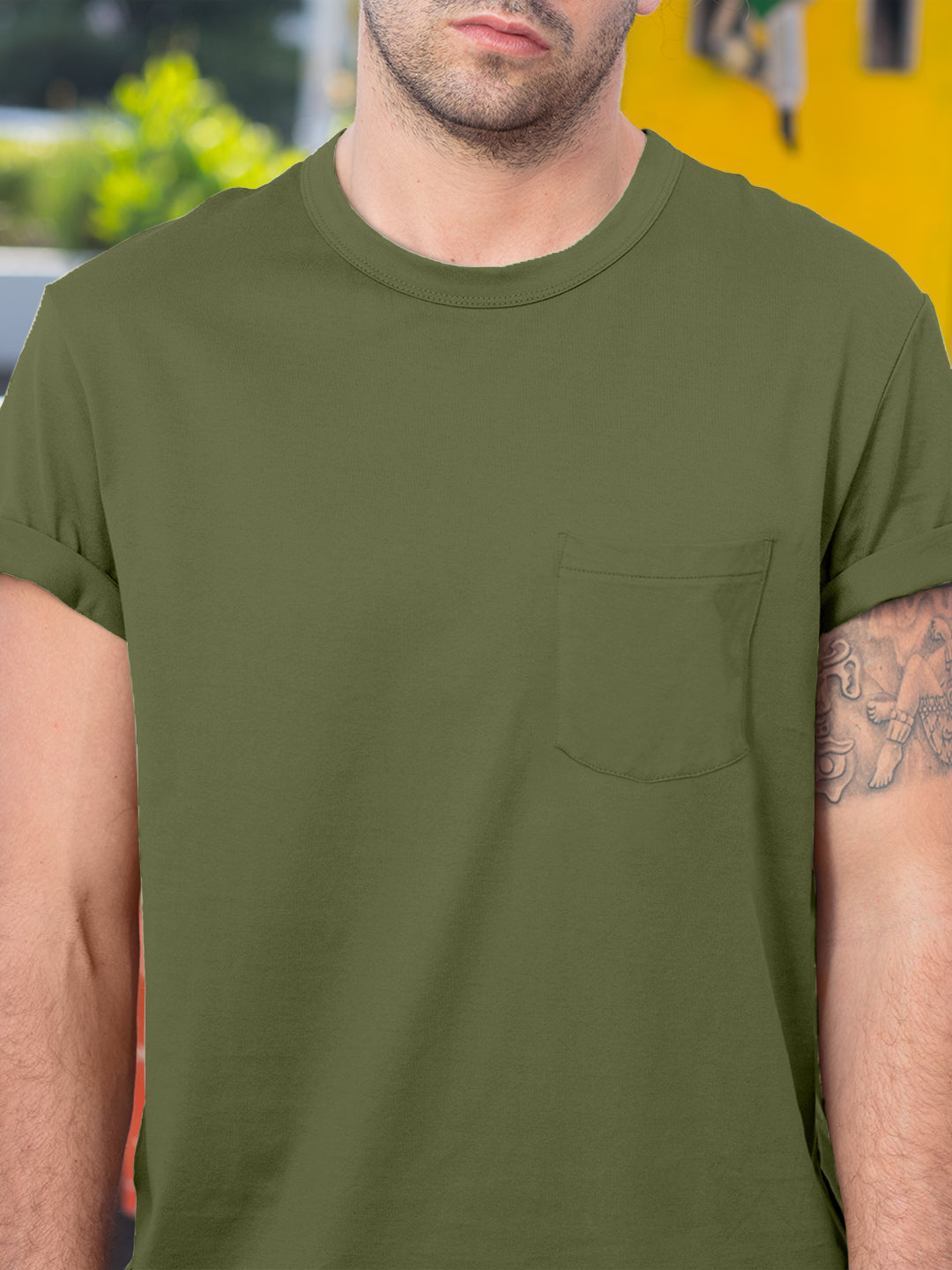 Baliza Men's 100% Cotton Round Neck T-shirt- Olive Green