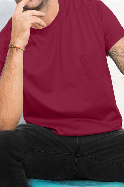 Baliza Men's 100% Cotton Round Neck T-shirt- Wine Red