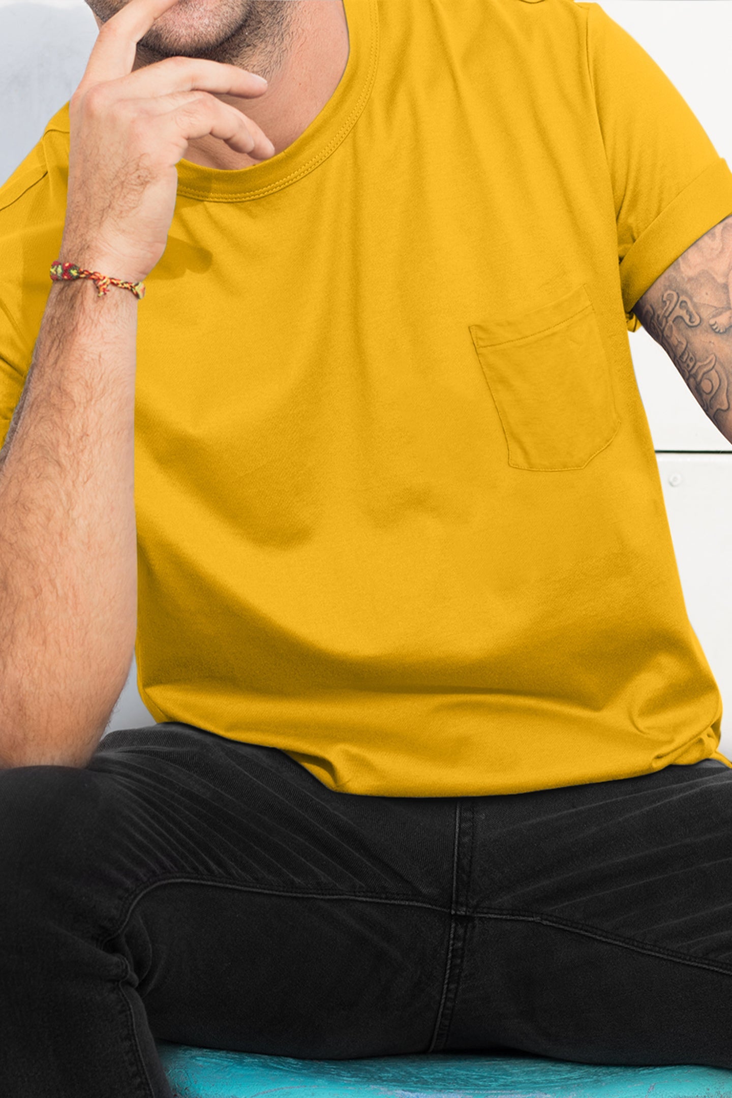 Baliza Men's 100% Cotton Round Neck T-shirt- Mustard Yellow