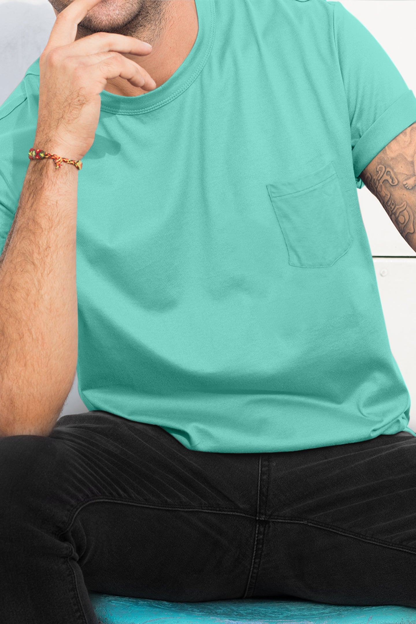 Baliza Men's 100% Cotton Round Neck T-shirt- Sea Green