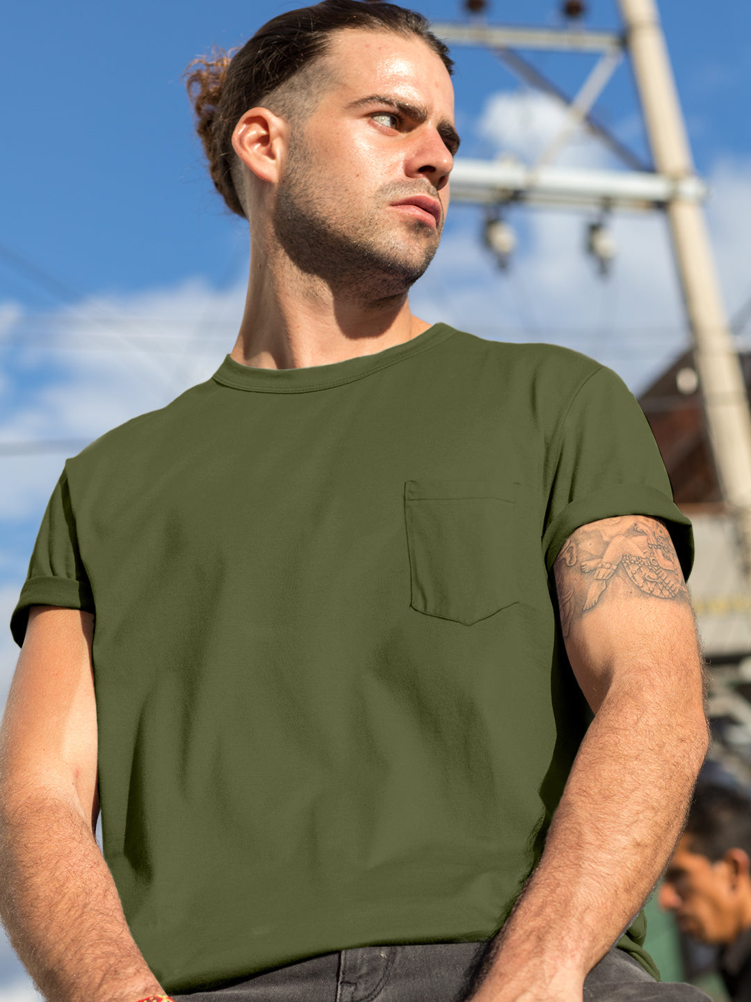Baliza Men's 100% Cotton Round Neck T-shirt- Olive Green