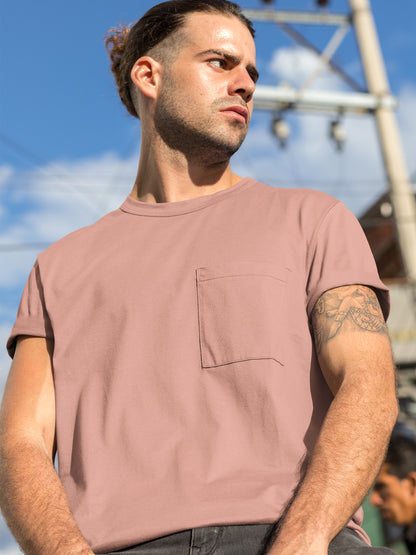 Baliza Men's 100% Cotton Round Neck T-shirt- Salmon Pink