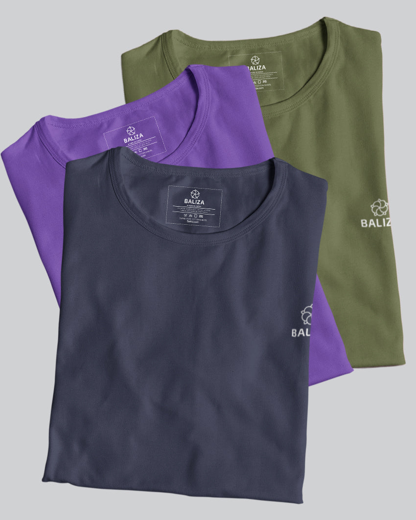 Pack of 3 T-Shirt [ Navy Blue & Combination]
