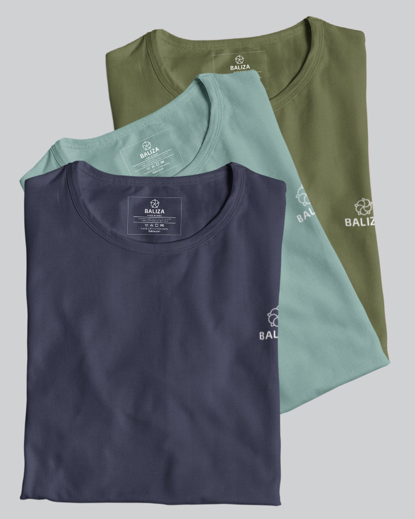 Pack of 3 T-Shirt [ Navy Blue & Combination]
