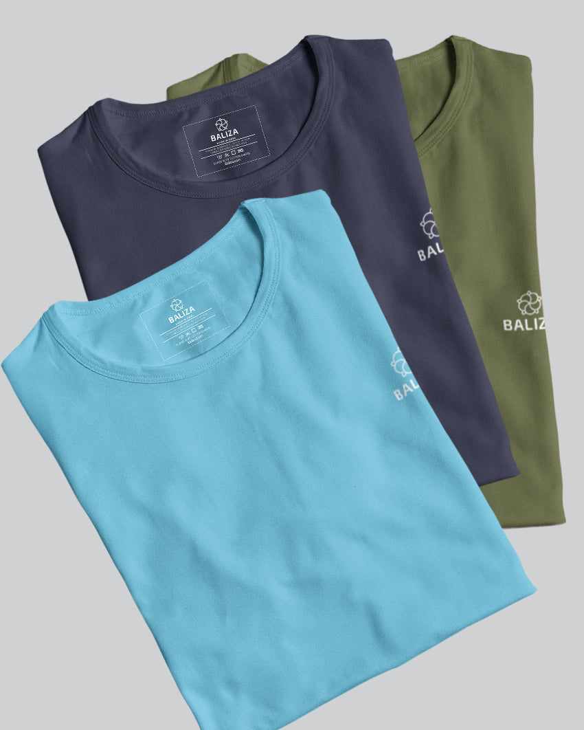 Pack of 3 T-Shirt [ Navy Blue & Combination]