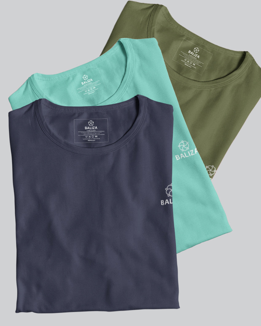 Pack of 3 T-Shirt [ Navy Blue & Combination]