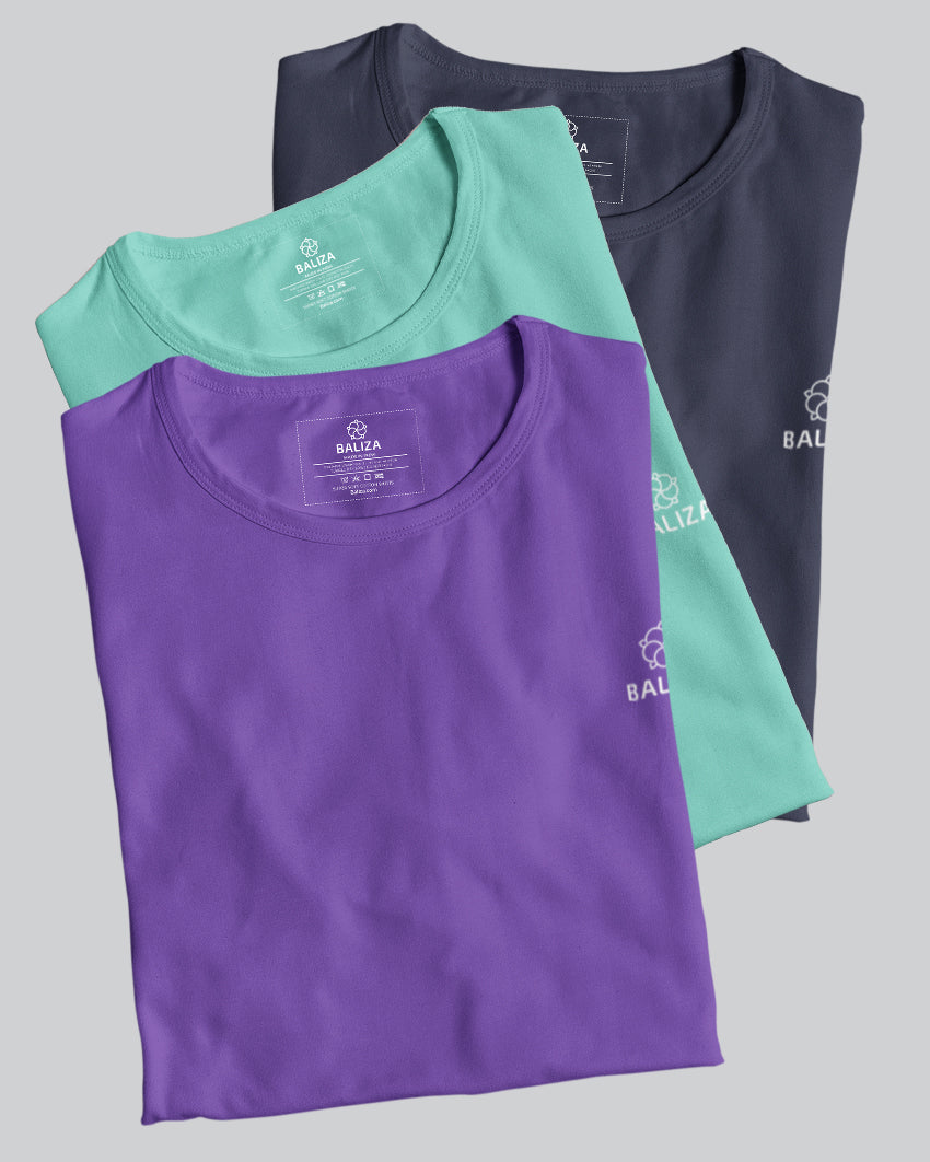 Pack of 3 T-Shirt [ Navy Blue & Combination]