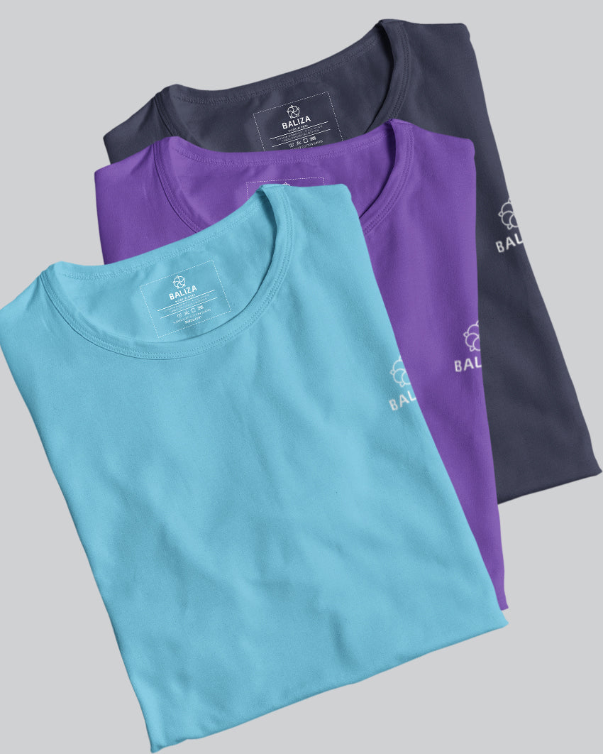 Pack of 3 T-Shirt [ Navy Blue & Combination]