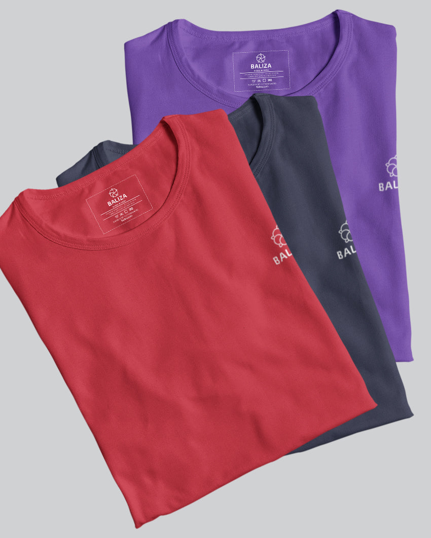 Pack of 3 T-Shirt [ Navy Blue & Combination]