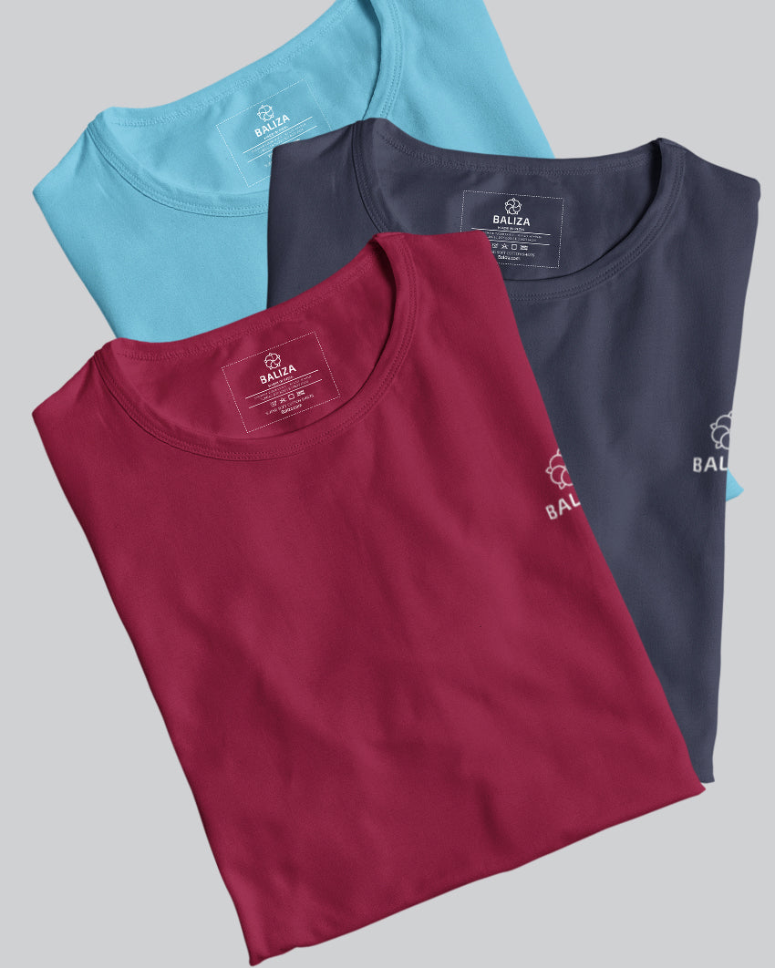 Pack of 3 T-Shirt [ Navy Blue & Combination]