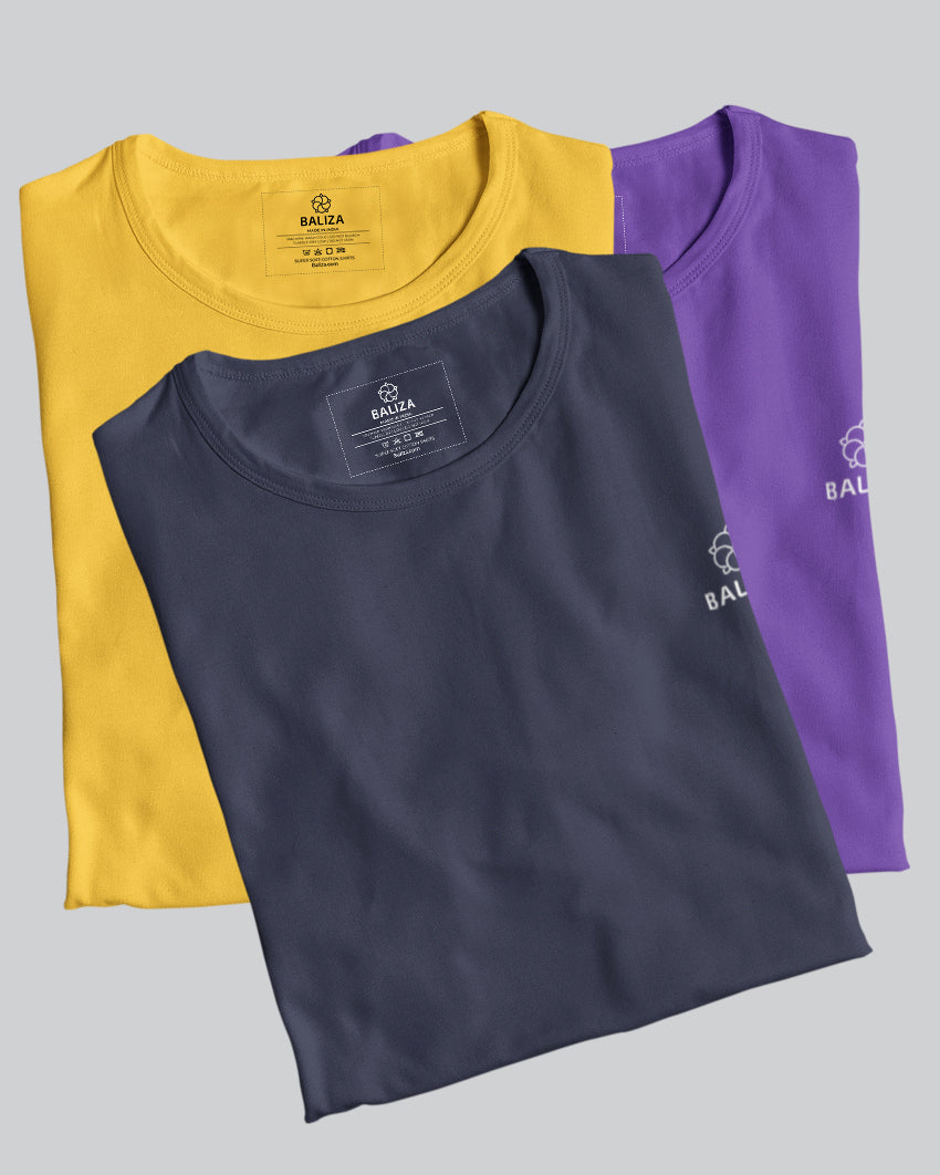Pack of 3 T-Shirt [ Navy Blue & Combination]